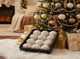 Vintage Embossed Christmas Baubles 8cm, 12 Pack Green Ornaments, Rustic Textured Vintage Balls, V1221-XM-LB2794-GM111
