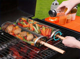 2-Pack Stainless Steel Rotating Grill Baskets with Removable Wooden Handle Durable 304 Mesh for V1105-YASK-001