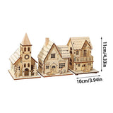 Christmas Light Up Wooden Houses - 3pcs Unfinished Wooden Village with LED Lights, Mini House V1366-AZ2-W-16618