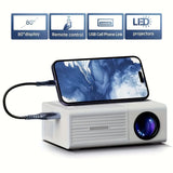 80-inch projector, LED projector, remote control projector, USB phone link projector, home V1106-787-WHI-21431