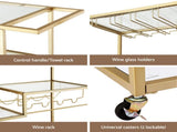 Artiss Bar Cart Drink Trolley Serving Cocktail Wine Rack Glass Holder 102cm Gold FUR-Z-BC-GLASS-100