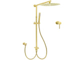 WELS Brushed Gold Dual Large Round Shower Set 12" Rain Head Stainless Steel Handheld Sliding Rail V1233-SC842GSS019CBGKSR112GKRD201G60