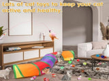 22pcs Cat Kitten Toys Set with 2 Collapsible Cat Tunnel and 20 Interactive Kitty Feather Toy,Fluffy V1369-AZ3-W-22249