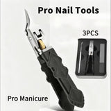 Black Anti-Slip Grip Gear Lock Nail Clipper Set, Professional-Grade Manicure Tool with Ultra-Sharp V1366-AZ2-W-10726