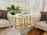 2Pcs Gold Marble Nesting Side End Tables Round Small Stacking Drink Coffee Table V767-JJ-XZ1183