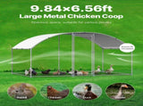Metal Chicken Coop, 9.8x6.5x6.5ft Large Walk-in Chicken Runs with Cover, Doom Roof Hen House V952-JSJS322MYDDMEUEN5001V0