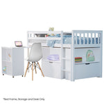 KINGSTON SLUMBER Wooden Kids Single Loft Bed Frame with Pull Out Desk, Storage Drawers - White V219-BEDSBBKSL3WA