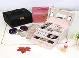 Three-Layer Jewelry Organizer Box with PU Handle, Lockable Display Case for Earrings, Necklaces, V1259-DP01-A-2824
