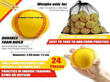 24 Pcs Soft Foam Baseballs, PU Training Practice Balls for Youth Batting Drills with Bag, Yellow V1188-MS-721-085