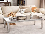 Silver Mirrored Coffee Table with Crushed Crystal Diamond Inlay Rectangular Center Table for Living V767-CJ-Z1831