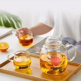 Handmade glass teapot for the stove with removable glass tea infuser - 2-in-1 flower teapot V1259-DP01-BO-385