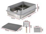 i.Pet XXL Cat Litter Box Stainless Steel Jumbo Semi-Enclosed Pet Kitty Toilet Grey PET-CLB-STL-XXL-LTGR