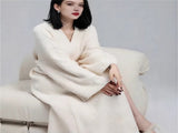 Blue Women's Ultra-Soft Plush V-Neck Cardigan Robe - Extra Thick Half-Velvet Warm Housecoat & V888-ELOSUNG49241