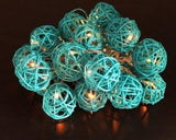 1 Set of 20 LED Turquoise 5cm Rattan Cane Ball Battery Powered String Lights Christmas Gift Home V382-TURQRATTBALLBATT20