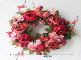 Front Door 15.7 inch-Peony Flower Springs for Front Door Outside - Summer Floral Bud V1369-AZ3-W-00601
