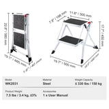 Step Ladder 2-Step 150kg Capacity, Ergonomic Folding Steel Step Stool with Wide Anti-Slip Pedal, V952-JYTDGKZDLB00QE3JSV0