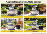 Gardeon Solar Fountain 3 Levels Cascading Bowl Water Feature 52cm Grey FOUNT-CARVED-BOWL-3LVL