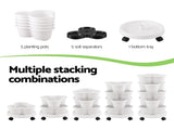 Green Fingers 5 Tier Vertical Planter, Stackable Planters with Wheels, White, Bed, GARDEN-5T-WH