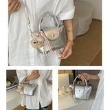 Silvery Compact PU Leather Crossbody Bag With a pendant- Lightweight Handheld Shoulder Purse with V888-ELOSUNG56245-3