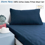 Minikins Junior Cotton Combo Fitted Sheet Set Storm Navy Single V442-SIM-FITTEDSS-SOLID-STORMNAVY-SB