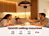 Devanti 1500W Electric Patio Infrared Heater Hanging Heaters Ceiling Mounted Remote RHP-CEH1-1500W-BK
