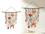 Boho Crochet Flower Wall Hanging,19.7in Handmade Macrame Floral Tapestry with Wooden Branch and V1369-AZ3-W-14907