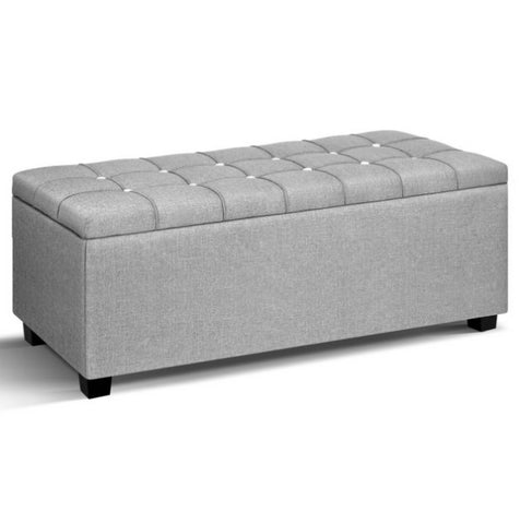 Artiss Storage Ottoman Blanket Box 97cm Button Linen Grey OTM-BT-LINEN-LI-GY