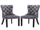 4x Velvet Dining Chairs Upholstered Tufted Kithcen Chair with Solid Wood Legs Stud Trim and V226-SW1901GY-2
