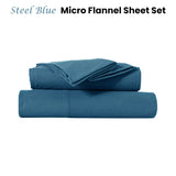 Kingtex Ultra-Soft Micro Flannel Sheet Set 40 cm Wall Steel Blue Single V442-KIT-SHEETS-MF2023-STEELBLUE-SB