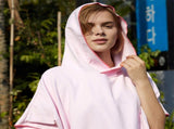 Pink Hooded Microfiber Surf Poncho, Adult Changing Towel for Beach, Pool and Swimming V1188-MS-731-093