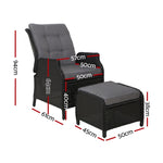 Gardeon Recliner Chair Sun lounge Wicker Lounger Outdoor Furniture Patio Adjustable Black ODF-RCL-RW-CHOTM-BK