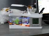 Multifunctional USB Rechargeable Mini Fish Tank Aquarium with Clock Function LED Light White V1294-YM0727-JY05831-01