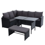 Gardeon Outdoor Furniture Dining Setting Sofa Set Lounge Wicker 8 Seater Black ODF-SDBOSS-1BENCH-BK