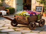 Gardeon Wooden Planter Cart Garden Decor Plant Stand Flower Fir Wood Wagon Wheels L GD-GC-L-CC