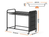 Artiss Pants Trolley Mobile Clothes Rack Clothing Stand with 30 Hangers Wheels Storage Organizer Bag HANGER-B-14-WHEEL-BK