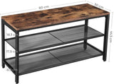 Shoe Rack with 2 Mesh Shelves, Rustic Brown and Black V178-11505