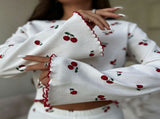 White Base Cherry Size S Petite Fit Ruffled Pajama Set Christmas Petite Slim Gift Slim Fit V1221-XM-LB7136-GM185
