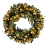 Christabelle 61cm Christmas Wreath Glittery with LED Lights Golden Baubles Front Door Decoratio 112_SENG61