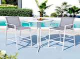 Gardeon 3PC Outdoor Bar Set Stools Dining Chairs Table Patio Furniture Bistro Set Steel White ODF-BARSET-3TEX-WH