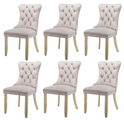 6x Velvet Dining Chairs Upholstered Tufted Kithcen Chair with Solid Wood Legs Stud Trim and V226-SW1901BG-3