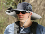 Dark Grey Dual Solar Fan Hat with Rechargeable Battery - Wide Brim UPF 50 Sun Protection Bucket Hat V888-ELOSUNG41723