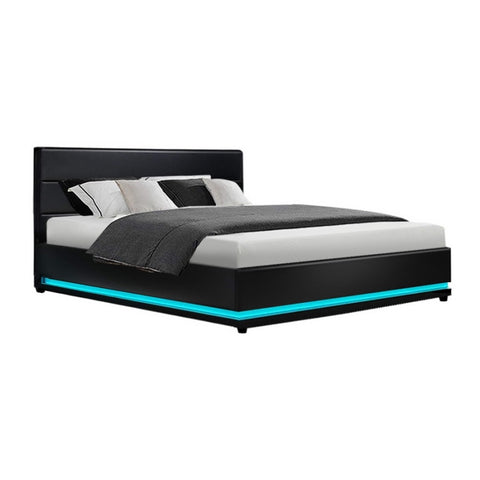 Artiss Bed Frame Queen Size LED Gas Lift Black LUMI BFRAME-E-LUMI-Q-BK-ABC