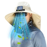 Solar Powered Fan Sun Hat with Neck Flap for Men Wide Brim Outdoor Fishing Hat USB Rechargeable 3 V1366-AZ2-W-14725