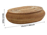Handwoven Rattan Storage Basket with Matching Lid Round Tabletop Organizer Natural Wicker Decorative V1369-AZ3-W-14645