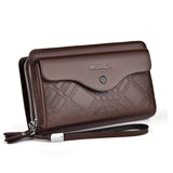 men's business clutch bag, large capacity handbag, double zipper wallet, multi card slots purse, PU V1106-918-60231-BLK-M