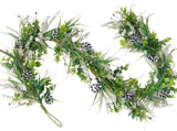 6 Ft Spring Green Boxwood Garland for Mantle, Greenery Spring Summer Garland with White Flowers for V1258-DP02-C-2676