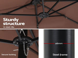 Instahut Outdoor Umbrella 4.57m Solar 48 LED Double-Sided Patio Parasol Brown UMB-POLE-4-TR-LED-BR