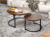 Levede Round Nesting Table Coffee Table Wood Side Table CH1156-60-BR_NZ