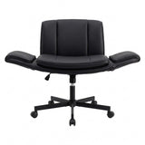 Artiss Cross Legged Office Chair PU Leather Swivel Vanity Chair Wide Seat Adjustable Arms Black OCHAIR-L-2021-BK