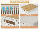 CARLA HOME Storage Bins with Bamboo Lids - 6 Pack - White - Plastic - Storage Bins 6 Pcs V178-36500